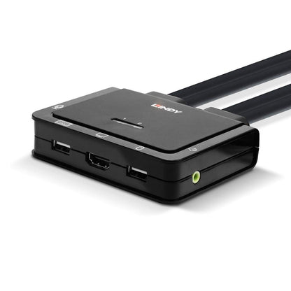 Lindy Conmutador KVM de 2 Puertos HDMI 2.0, USB 2.0 y Cable de Audio