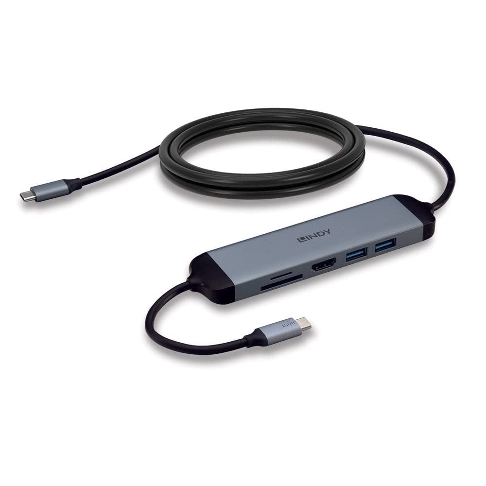 Lindy DST-Micro 140, USB C Laptop Micro Docking Station with 4K & 1.4m 60W Charging Cable for HP Mac Acer Dell Asus Lenovo with HDMI, SD, microSD, 2 SuperSpeed USB