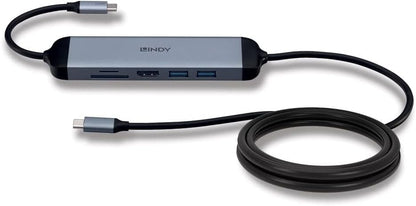 Lindy DST-Micro 140, USB C Laptop Micro Docking Station with 4K & 1.4m 60W Charging Cable for HP Mac Acer Dell Asus Lenovo with HDMI, SD, microSD, 2 SuperSpeed USB
