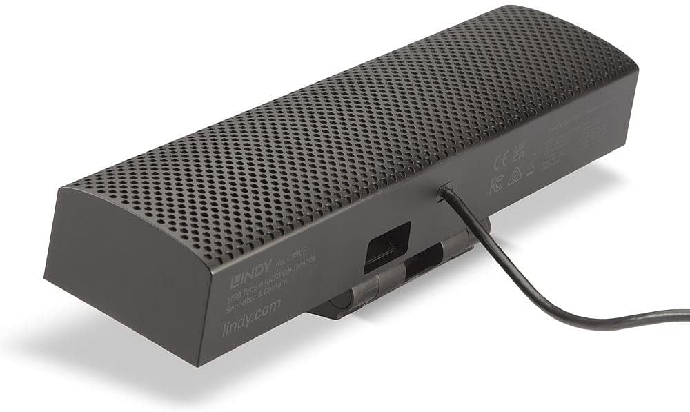 LINDY USB Type A 4K30 Conference Soundbar & Camera, 4K Ultra-HD Webcam, 360° Omni-directional Microphone,