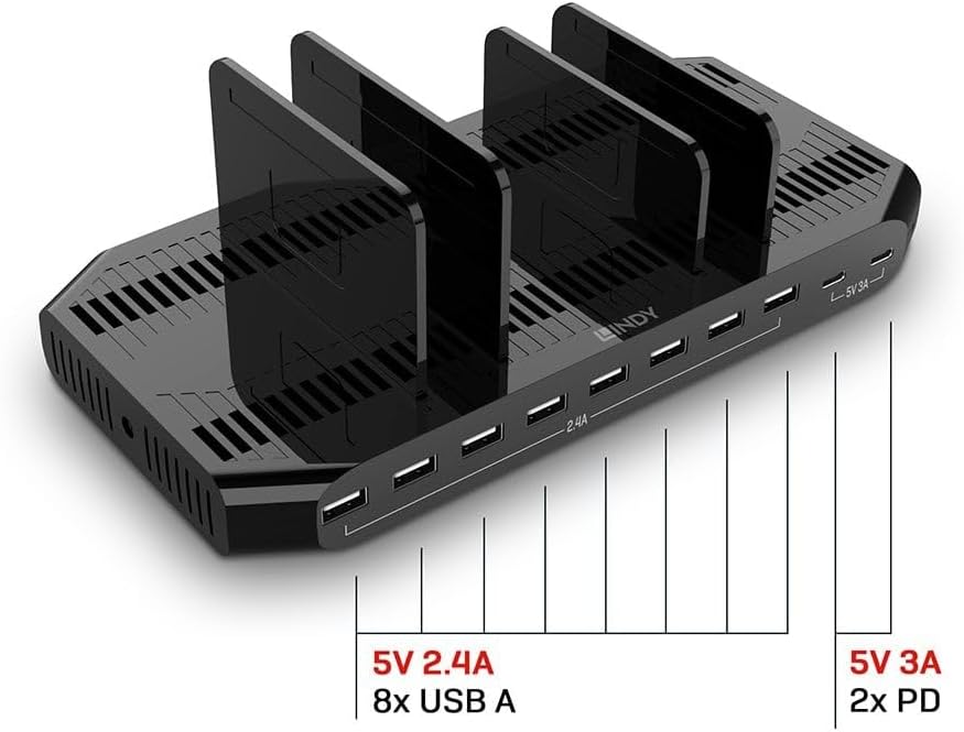 Lindy 120W 10 Port USB Charging Station