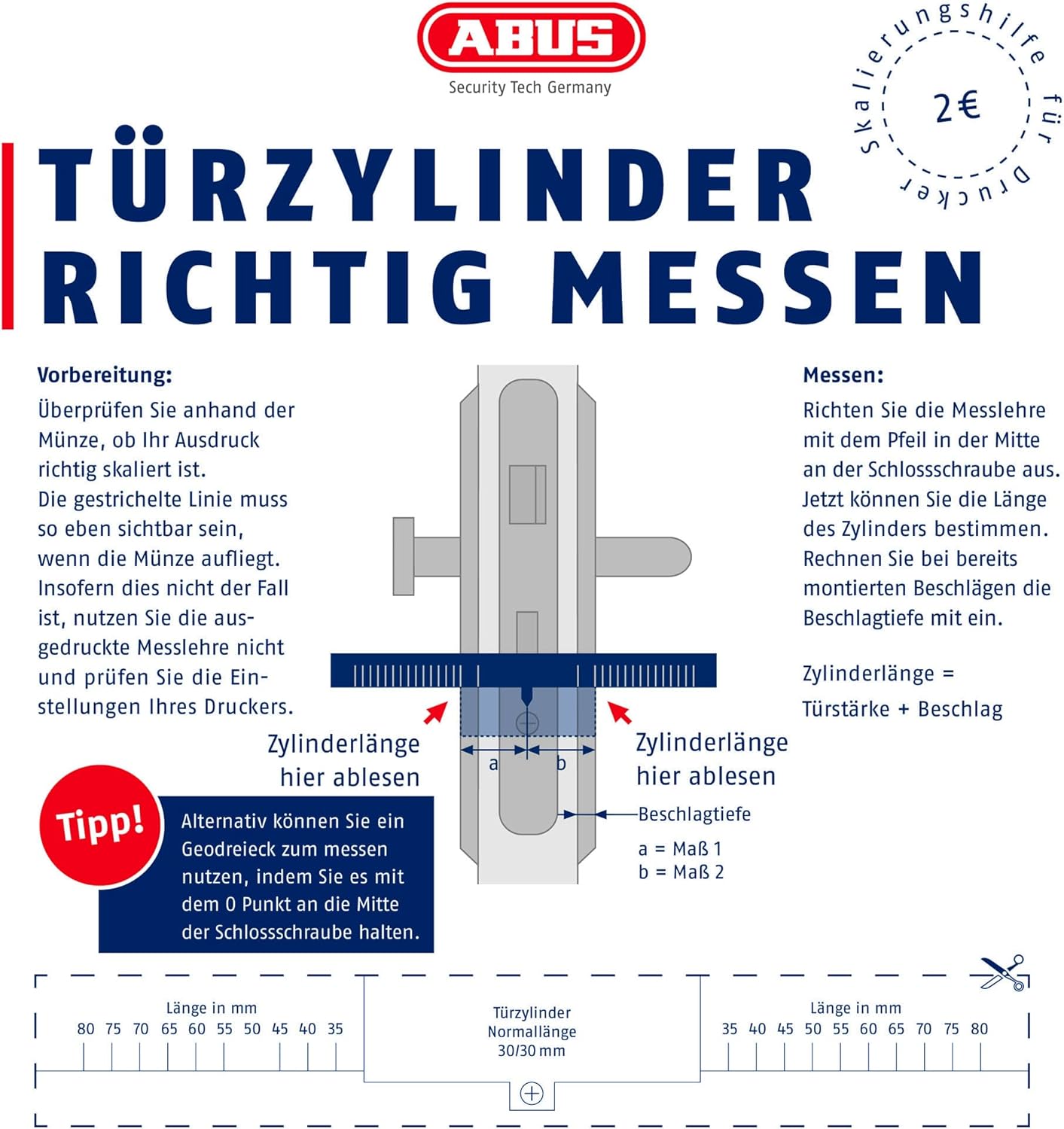 ABUS Doppel-Profilzylinder mit Knauf 60 mm