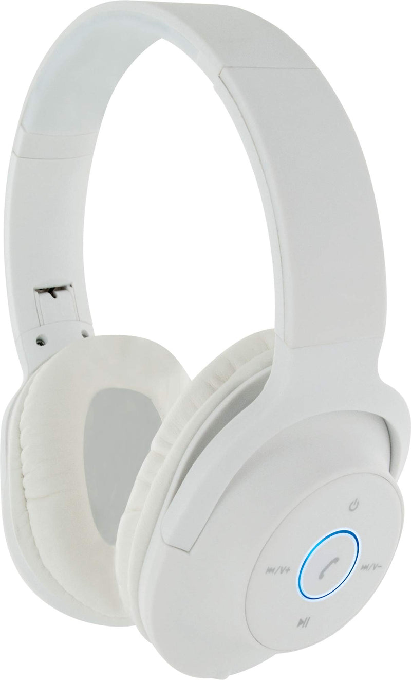 Schwaiger KH220BTW 513 On Ear Bluetooth Headphones Over Ear Headphones with Microphone and Side Control Buttons Faux Leather Jack Connection Running Time 8 Hours Size Adjustable White