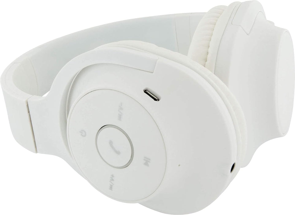 Schwaiger KH220BTW 513 On Ear Bluetooth Headphones Over Ear Headphones with Microphone and Side Control Buttons Faux Leather Jack Connection Running Time 8 Hours Size Adjustable White