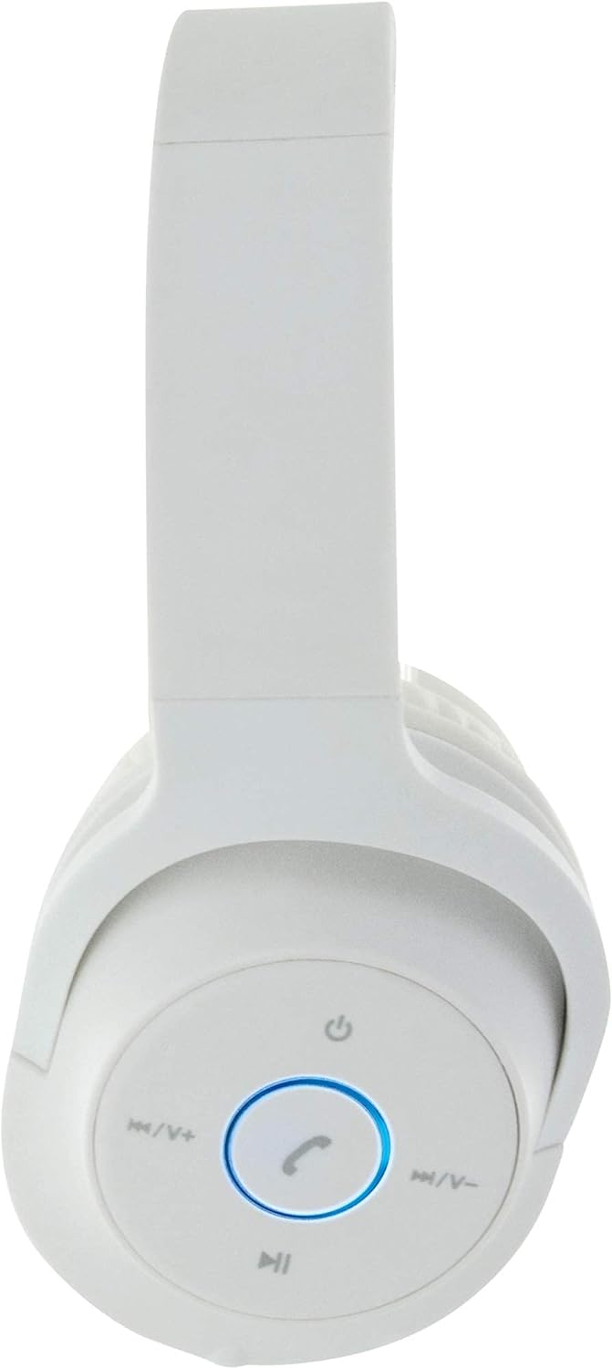 Schwaiger KH220BTW 513 On Ear Bluetooth Headphones Over Ear Headphones with Microphone and Side Control Buttons Faux Leather Jack Connection Running Time 8 Hours Size Adjustable White