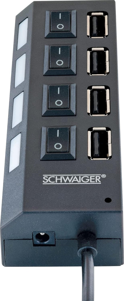 SCHWAIGER - UH4 013 - 4-way USB hub to extend a USB port, for all Windows and Mac systems, can be individually switched on and off