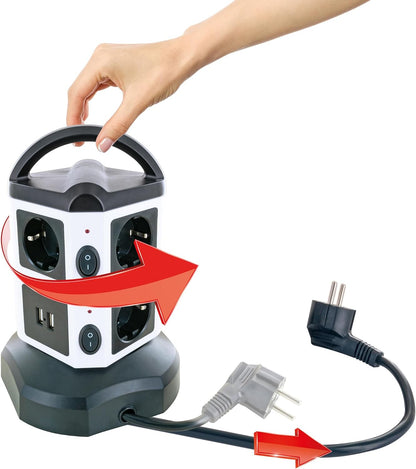 `Schwaiger Steckdosentower 7xSchuko+2x USB, 1,8m`