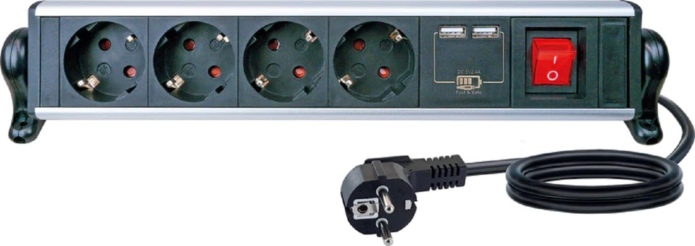 `Schwaiger Steckdosenleiste 4fach 2xUSB 1,8m IP44`