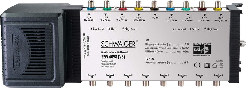 Schwaiger Sat-Multischalter 9 auf 8 Silber