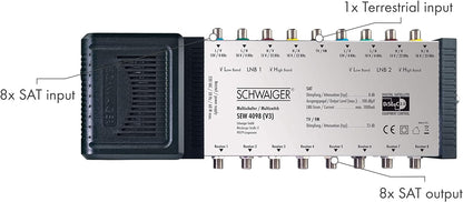 Schwaiger Sat-Multischalter 9 auf 8 Silber