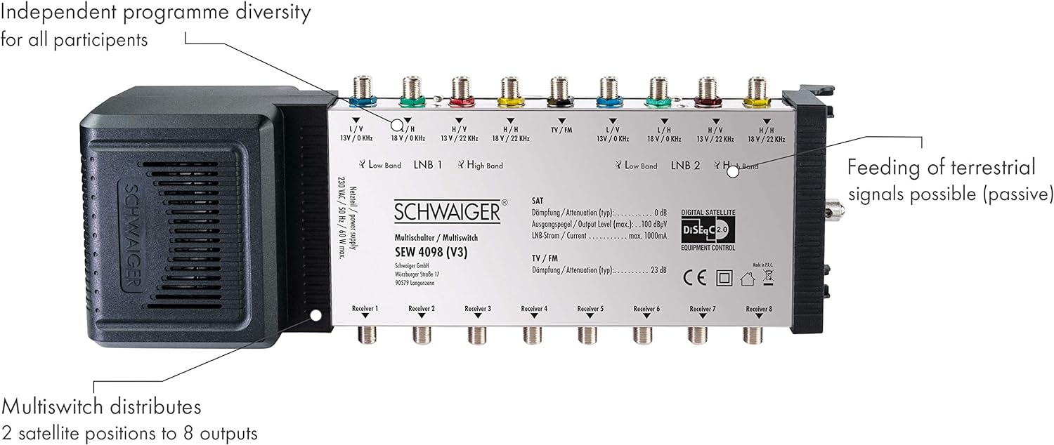 Schwaiger Sat-Multischalter 9 auf 8 Silber