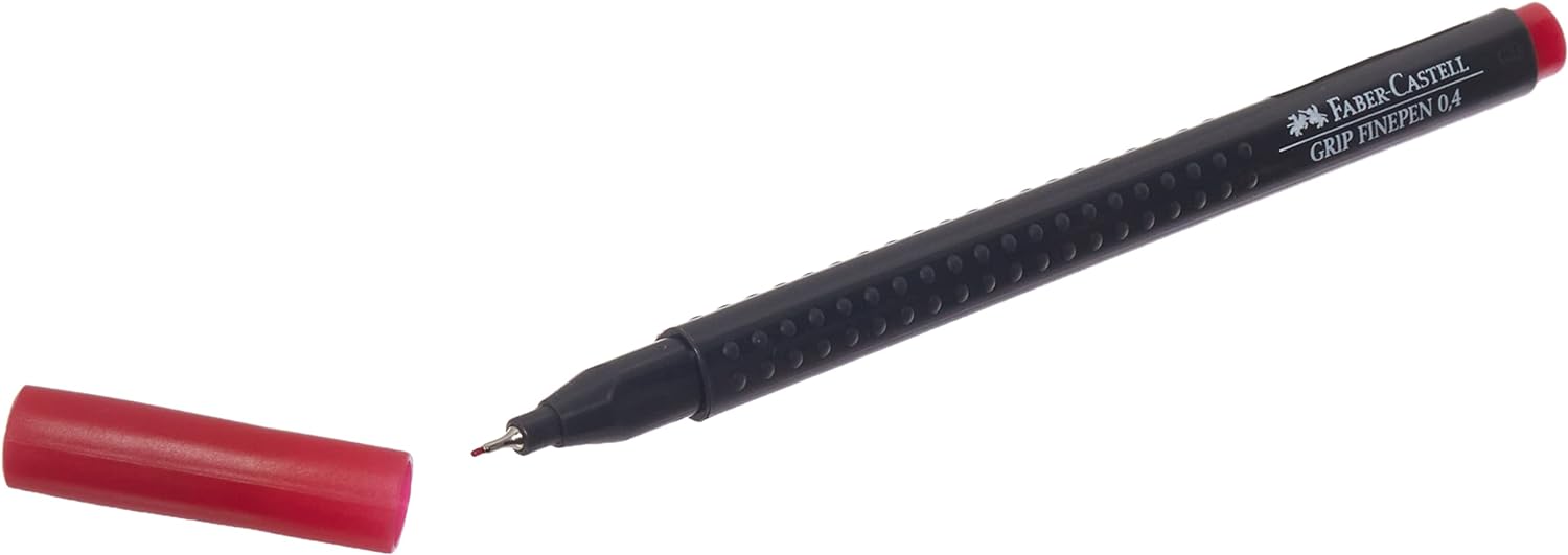 Faber-Castell Fibre-Tip Grip Pen 0.4mm Tip Alizarin Crimson 56% Recycled Plastic (Pack 10) - 151626