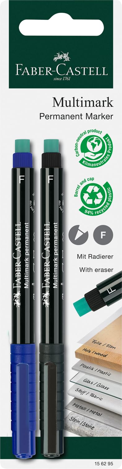 Faber Castell 156295"Multimark" Permanent F Marker - Blue/Black (Pack of 2)