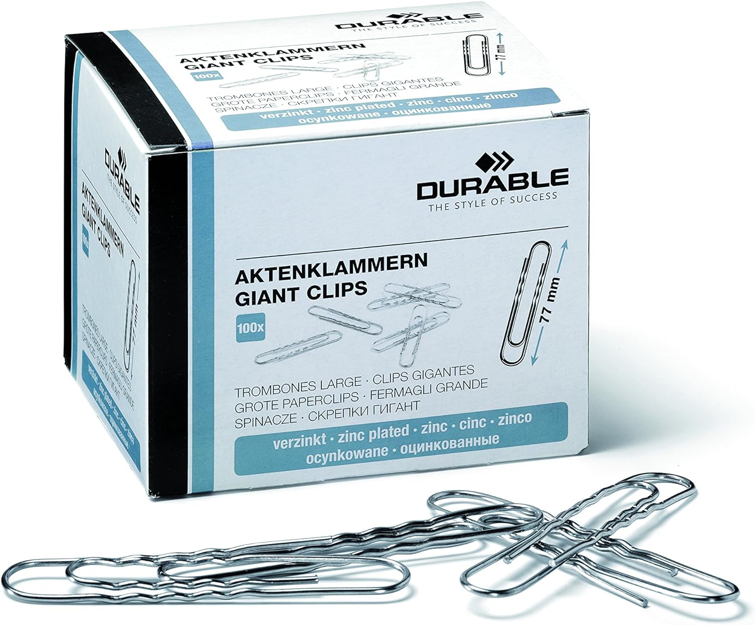 DURABLE Hunke &Jochheim Aktenklammer, Metal, Length: 70 MM, Silver, 100 Units per Pack.