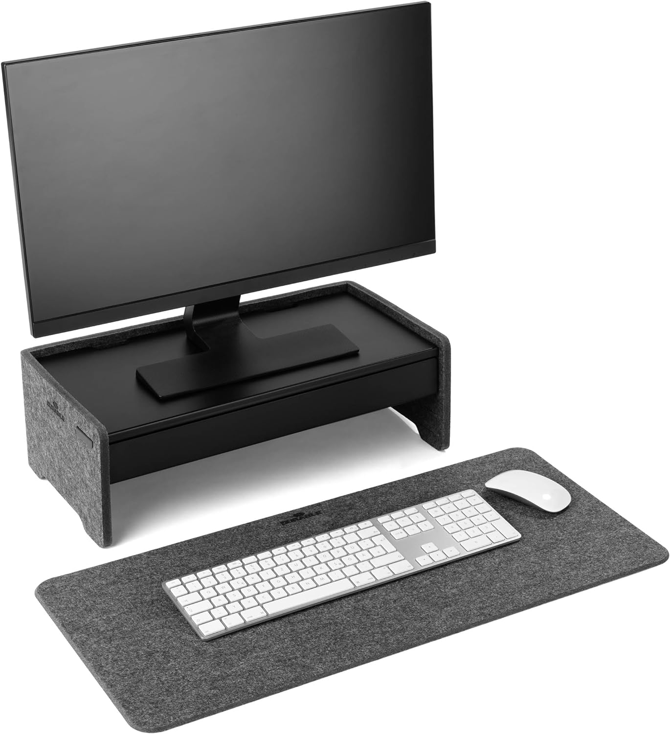 Durable Premium Soft Felt Desk Mat - Integrated Phone Holder - Made of Recycled PET Flet - Foldable & Always Perfectly Flat - 70 x 33cm - Grey