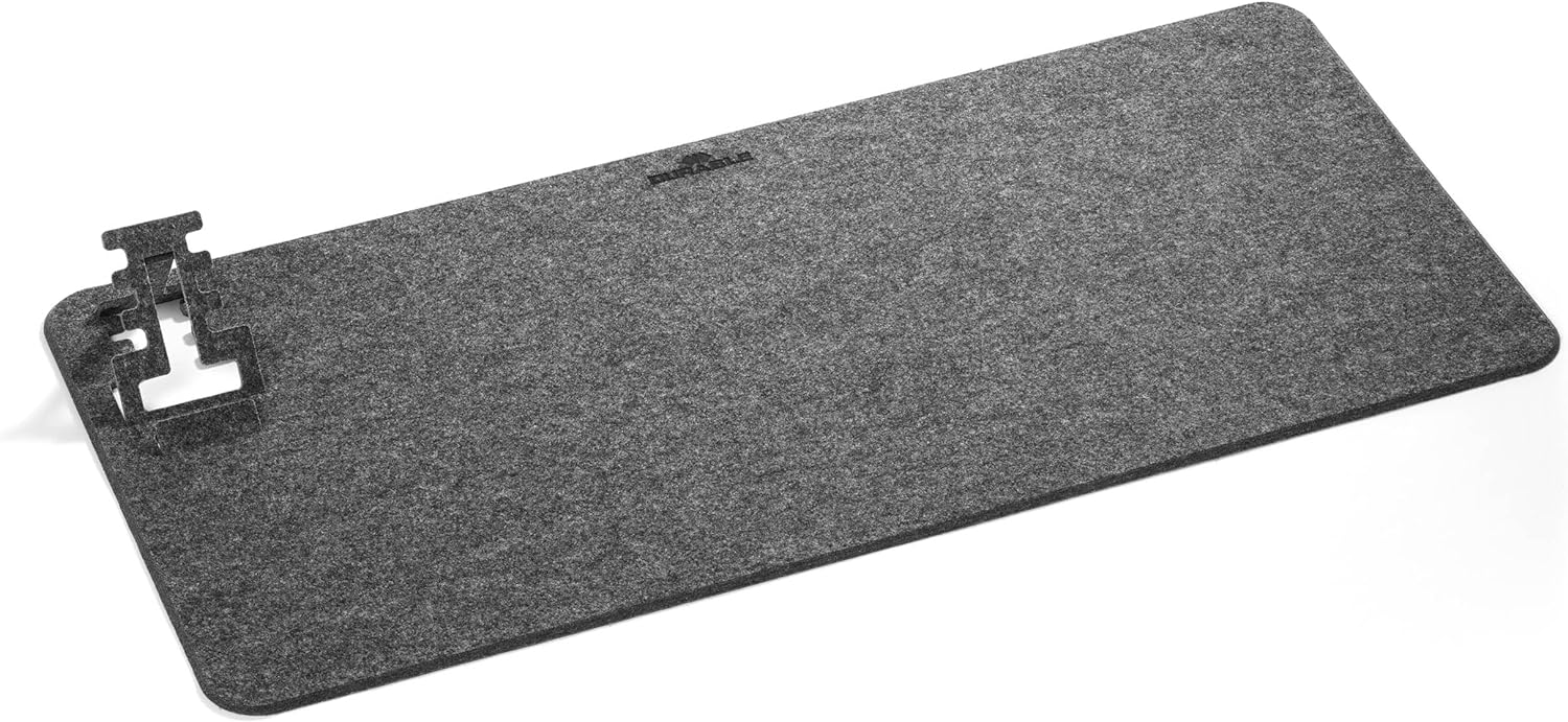 Durable Premium Soft Felt Desk Mat - Integrated Phone Holder - Made of Recycled PET Flet - Foldable & Always Perfectly Flat - 70 x 33cm - Grey