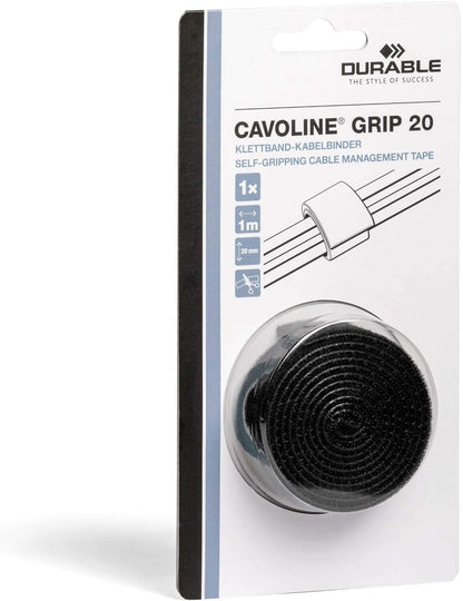 Durable CAVOLINE Cable Management Hook and Loop Cable Tie | Reusable Self-Gripping Tape for Quickly Bundling and Tidying Cables | Can be Easily Cut To RequiRed Size | 1 Metre Roll in Black