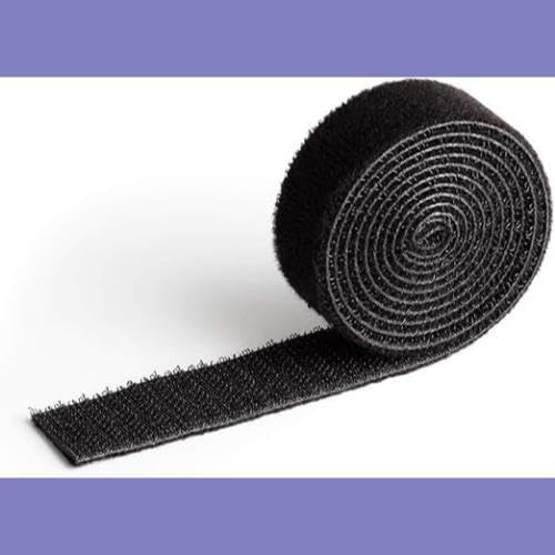 Durable CAVOLINE Cable Management Hook and Loop Cable Tie | Reusable Self-Gripping Tape for Quickly Bundling and Tidying Cables | Can be Easily Cut To RequiRed Size | 1 Metre Roll in Black