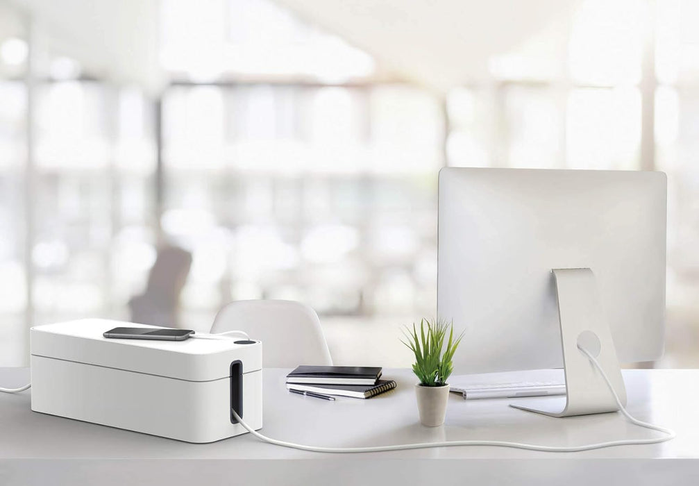 Durable CAVOLINE Cable Management Box L | Safety Store and Hide Power Blocks and Cables | Premium Flame Retardant Plastic | Large Box in Grey