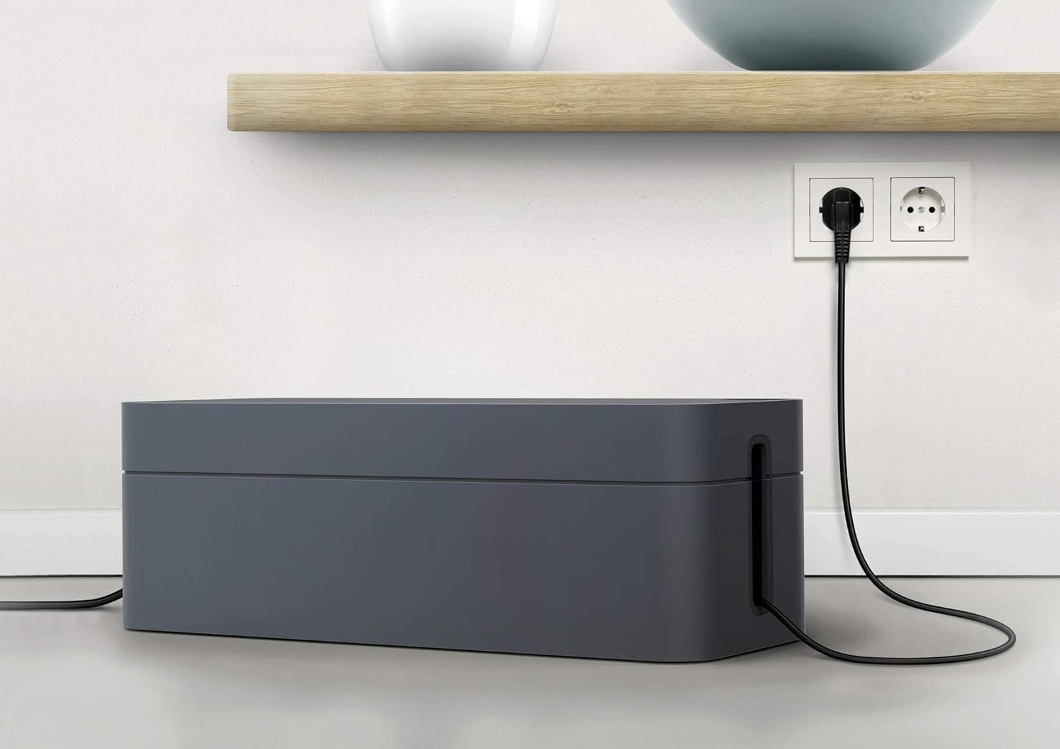 Durable CAVOLINE Cable Management Box L | Safely Store Power Blocks and Cables | Premium Flame Retardant Plastic | Large Box in Graphite