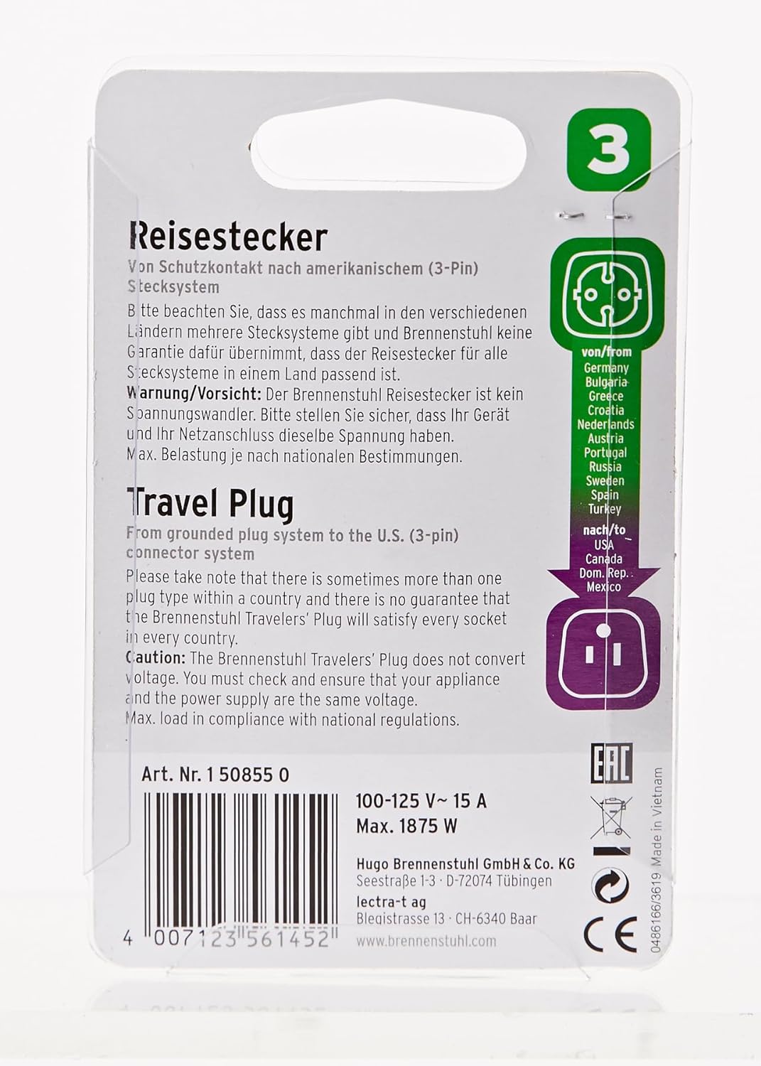 Brennenstuhl Adapter Travel Stecksystem USA,Japan/