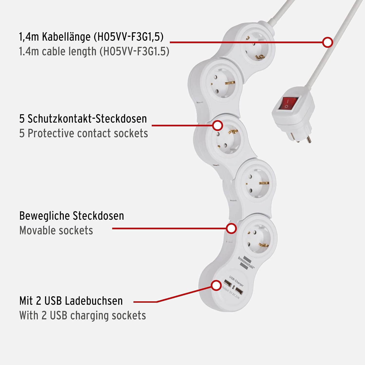 Brennenstuhl Steckdosenleiste Vario Power 5-x 1.4