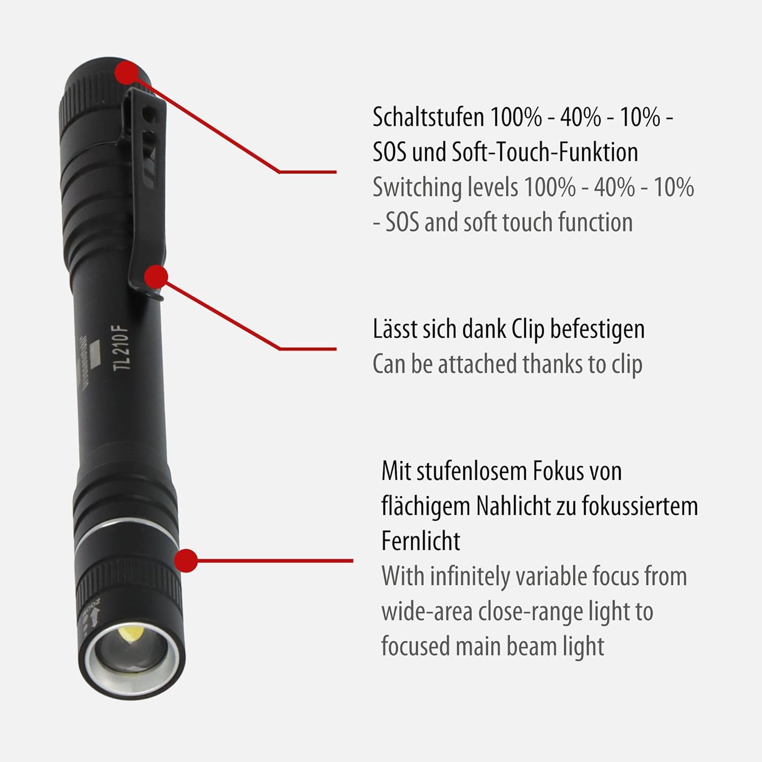 Brennenstuhl Taschenlampe LED LuxPremium TL 210 F/Handlampe mit Batterien und heller Osram-LED (180lm, bis zu 7h Leuchtdauer, 50m Leuchtweite, fremdkörper- und spritzwassergeschützt IP44)