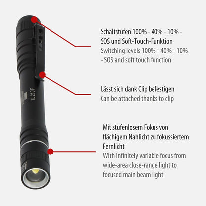 Brennenstuhl Taschenlampe LED LuxPremium TL 210 F/Handlampe mit Batterien und heller Osram-LED (180lm, bis zu 7h Leuchtdauer, 50m Leuchtweite, fremdkörper- und spritzwassergeschützt IP44)