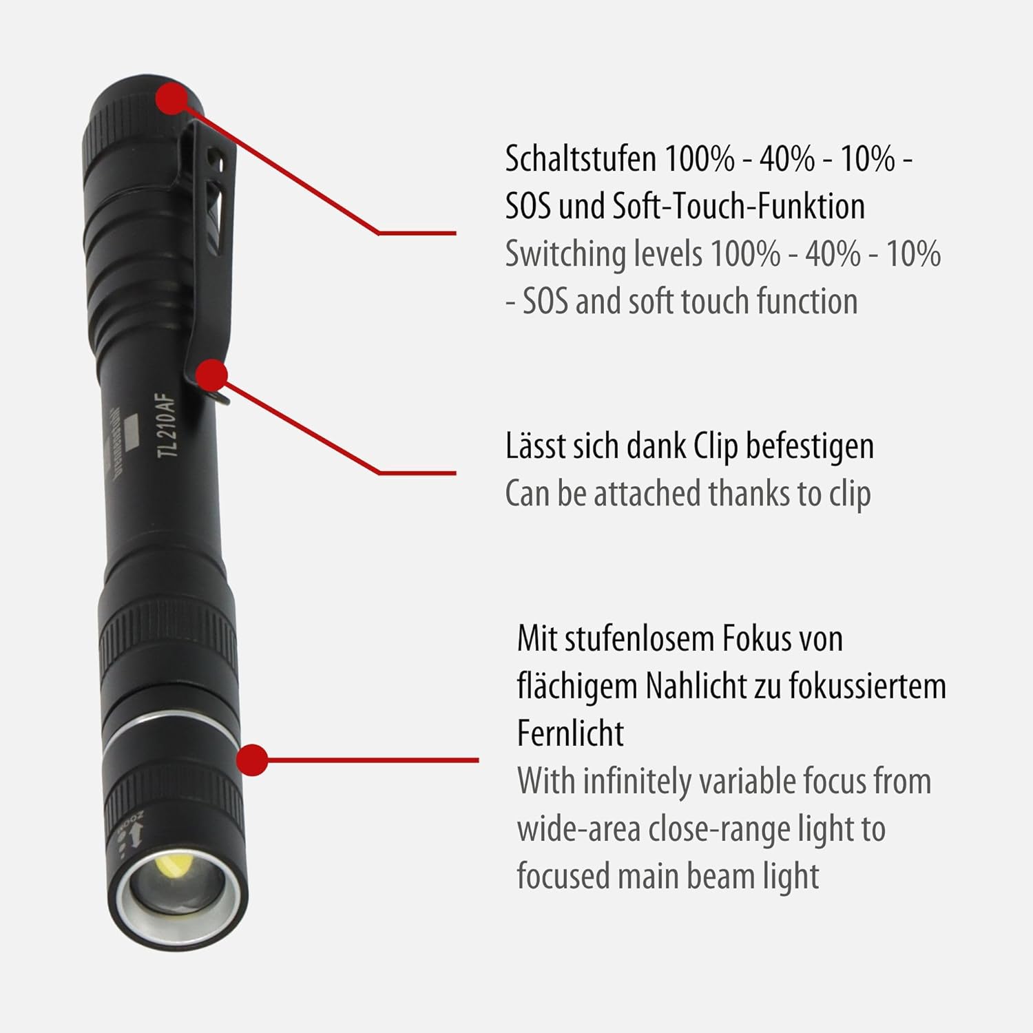 Brennenstuhl Akku Taschenlampe LED LuxPremium TL 210 AF/Handlampe mit heller Osram-LED (200lm, bis zu 13h Leuchtdauer, 55m Leuchtweite, fremdkörper- und spritzwassergeschützt IP44)