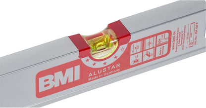 BMI Alu-Profile Spirit Level ALUSTAR (100 cm Long, Edgeless Horizontal Level with Magnifying Effect, High Measuring Accuracy 0.5 mm/m, with Rubber End Caps) 694100E (L x W x H) 100 x 2.4 x 5.5 cm