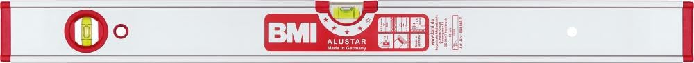 BMI Alu-Profile Spirit Level Alustar (120 cm Long, Edgeless Horizontal Level with Magnifying Effect, High Measuring Accuracy 0.5 mm/m, with Rubber End Caps) 694120E