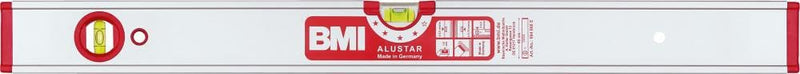 BMI Alu-Profile Spirit Level Alustar (120 cm Long, Edgeless Horizontal Level with Magnifying Effect, High Measuring Accuracy 0.5 mm/m, with Rubber End Caps) 694120E