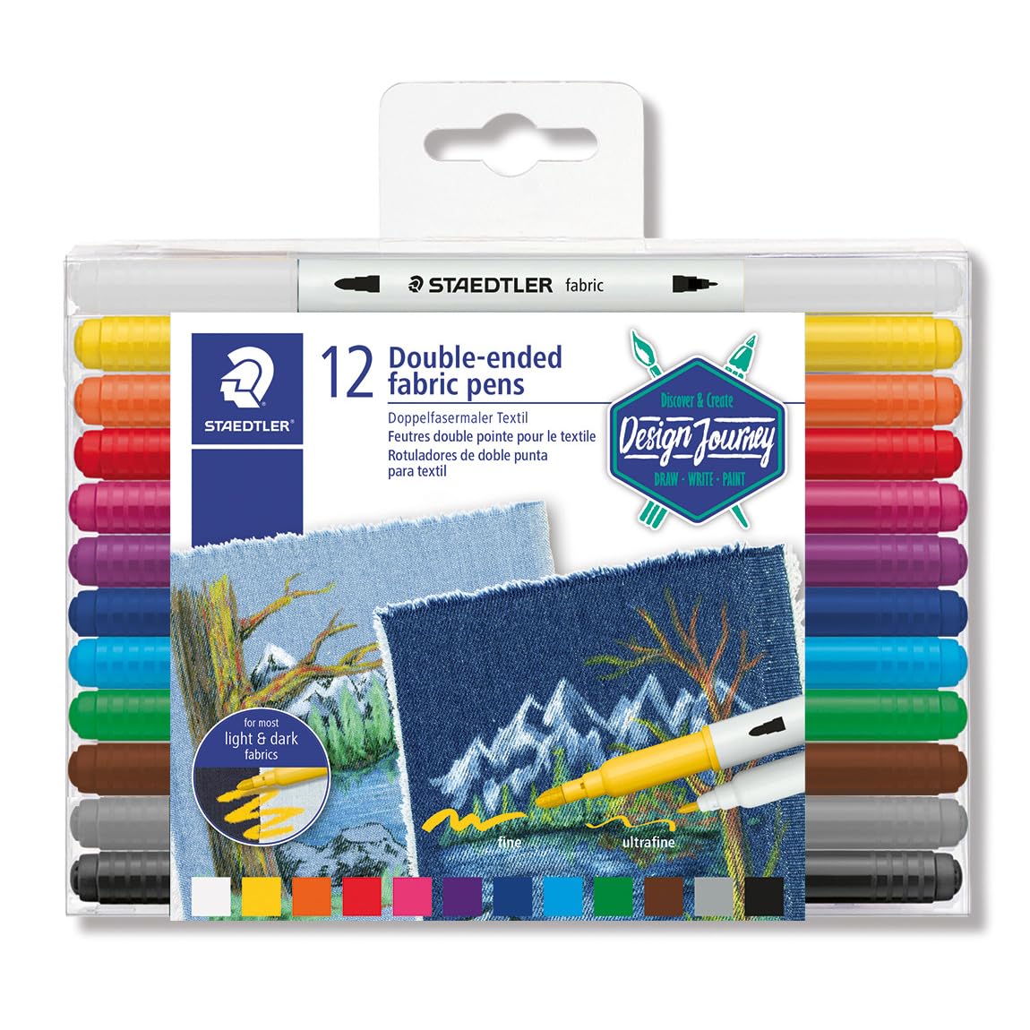 Staedtler Duo Tipped Fabric Marker 12 Pack, Assorted, 3190 TB12 10 count (Pack of 1) Pocket