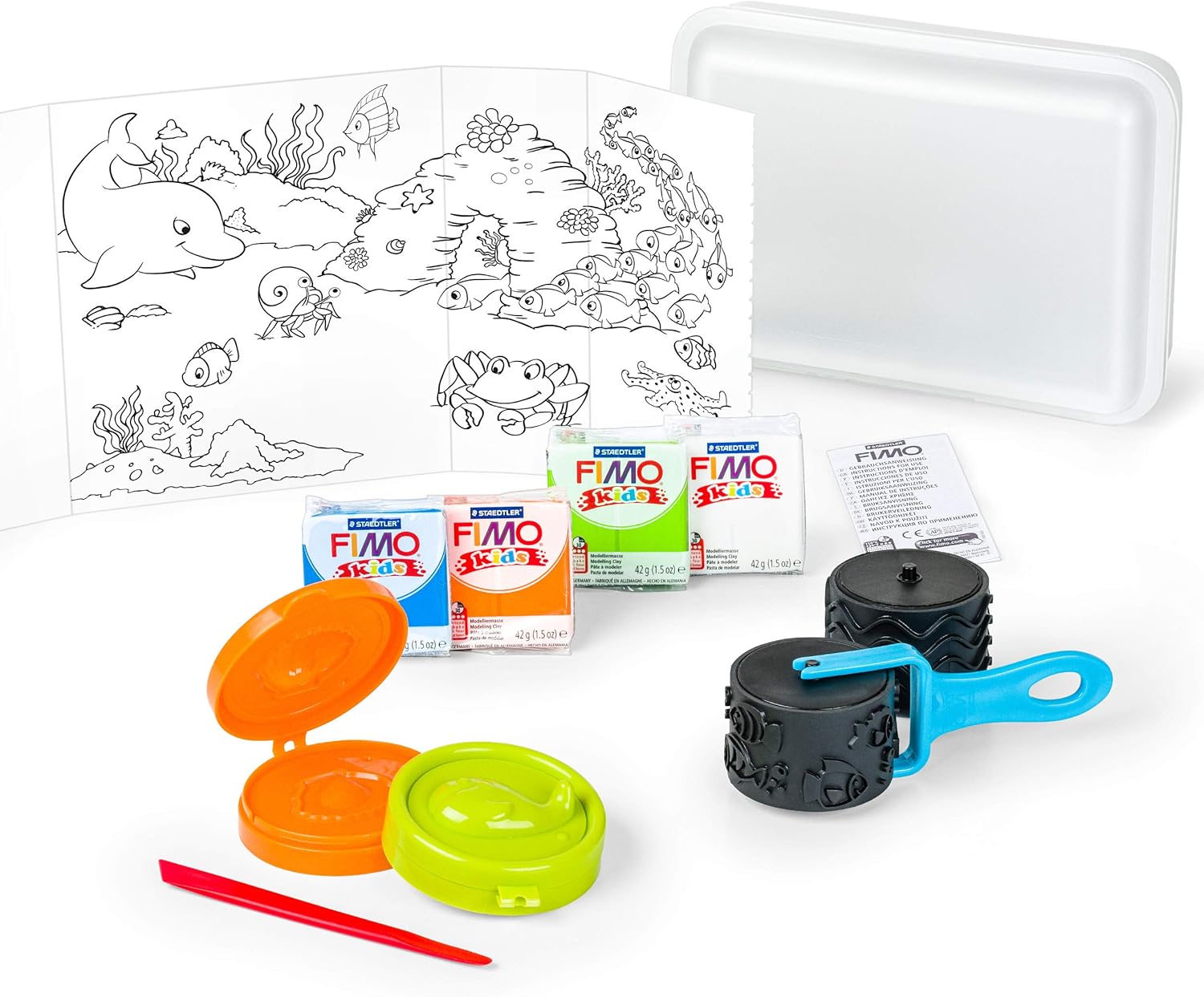 STAEDTLER Fimo 8039 01 Sealife Kids Tool Box 10-Piece Tool Box with Child-Friendly Tools and Oven-Hardening Modelling Clay