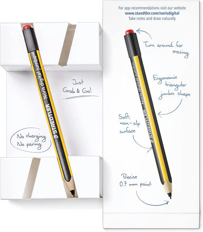 STAEDTLER 180J 22-1 Noris Digital Jumbo EMR Stylus with Soft Digital Eraser - For Digital Writing, Drawing and Erasing on EMR Equipped Displays (Please check the compatibility list before purchase