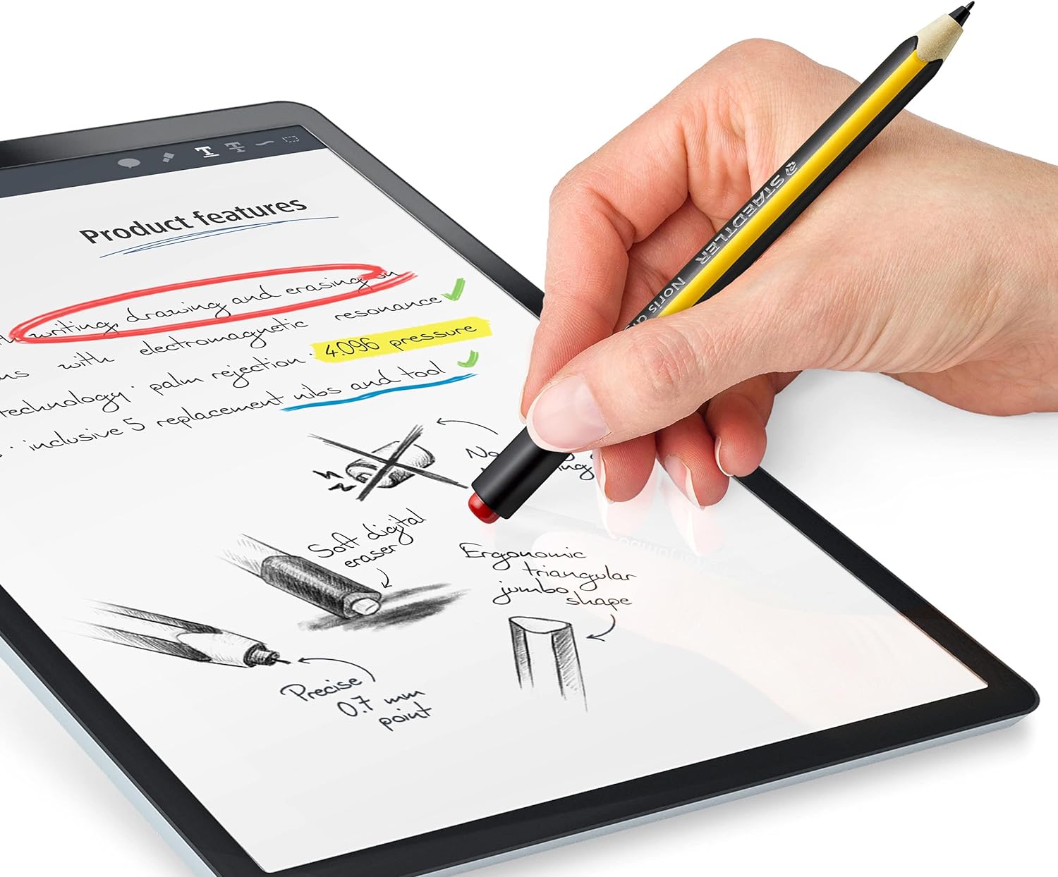 STAEDTLER 180J 22-1 Noris Digital Jumbo EMR Stylus with Soft Digital Eraser - For Digital Writing, Drawing and Erasing on EMR Equipped Displays (Please check the compatibility list before purchase