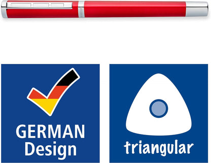 STAEDTLER Triplus 474 F Fountain Pen Roaring Red Premium Quality Metal Casing in Ergonomic Triangular Shape Steel Nib F with Blue Ink Cartridge 474 F02-3 Roaring Red Fine