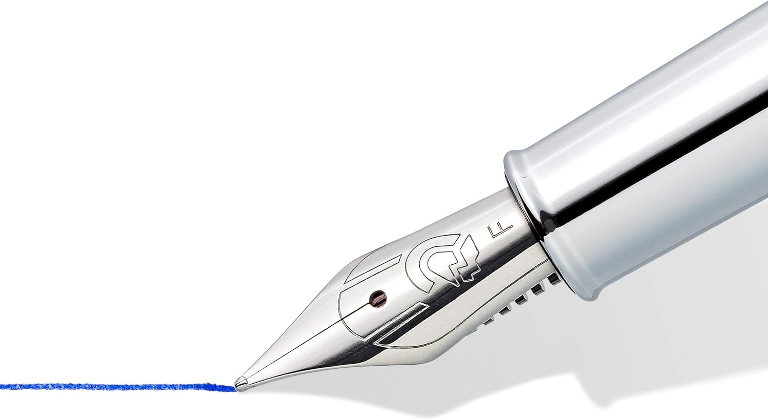 STAEDTLER Triplus 474 F Fountain Pen Roaring Red Premium Quality Metal Casing in Ergonomic Triangular Shape Steel Nib F with Blue Ink Cartridge 474 F02-3 Roaring Red Fine