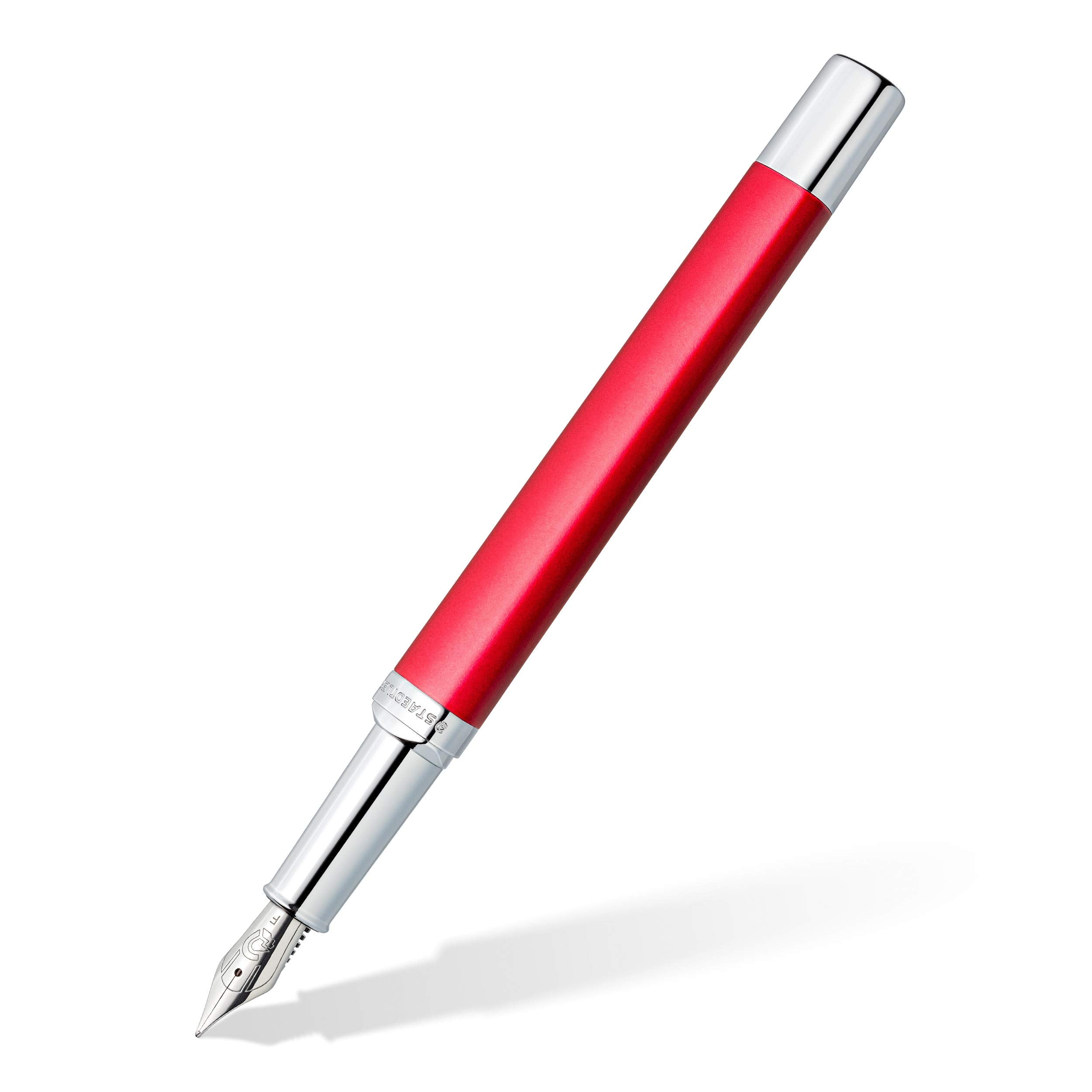 STAEDTLER Triplus 474 F Fountain Pen Roaring Red Premium Quality Metal Casing in Ergonomic Triangular Shape Steel Nib F with Blue Ink Cartridge 474 F02-3 Roaring Red Fine