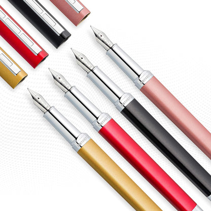 STAEDTLER Triplus 474 F Fountain Pen Roaring Red Premium Quality Metal Casing in Ergonomic Triangular Shape Steel Nib F with Blue Ink Cartridge 474 F02-3 Roaring Red Fine