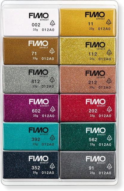 STAEDTLER 8013 C12-4 FIMO Effect Oven-Hardening Polymer Modelling Clay - Sparkle, Assorted Colours (Pack of 12 x 25g Half Blocks)