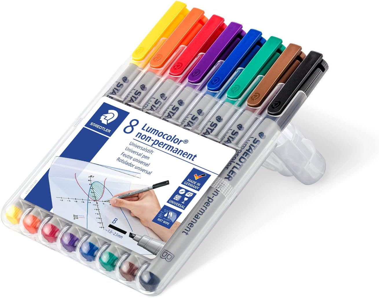 Staedtler 312 WP8 Lumocolor Universal Non Permanent Broad Pens - Assorted Colours 1 count (Pack of 8) 1.0-2.5 mm Line Width Assorted Colours