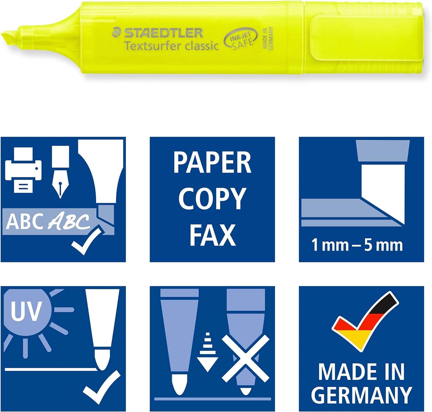 STAEDTLER Textsurfer Classic Highlighter Pens with Large Ink Reservoir for Extra Long Marking Performance Set of 4 Yellow Highlighters 364-1P WP4