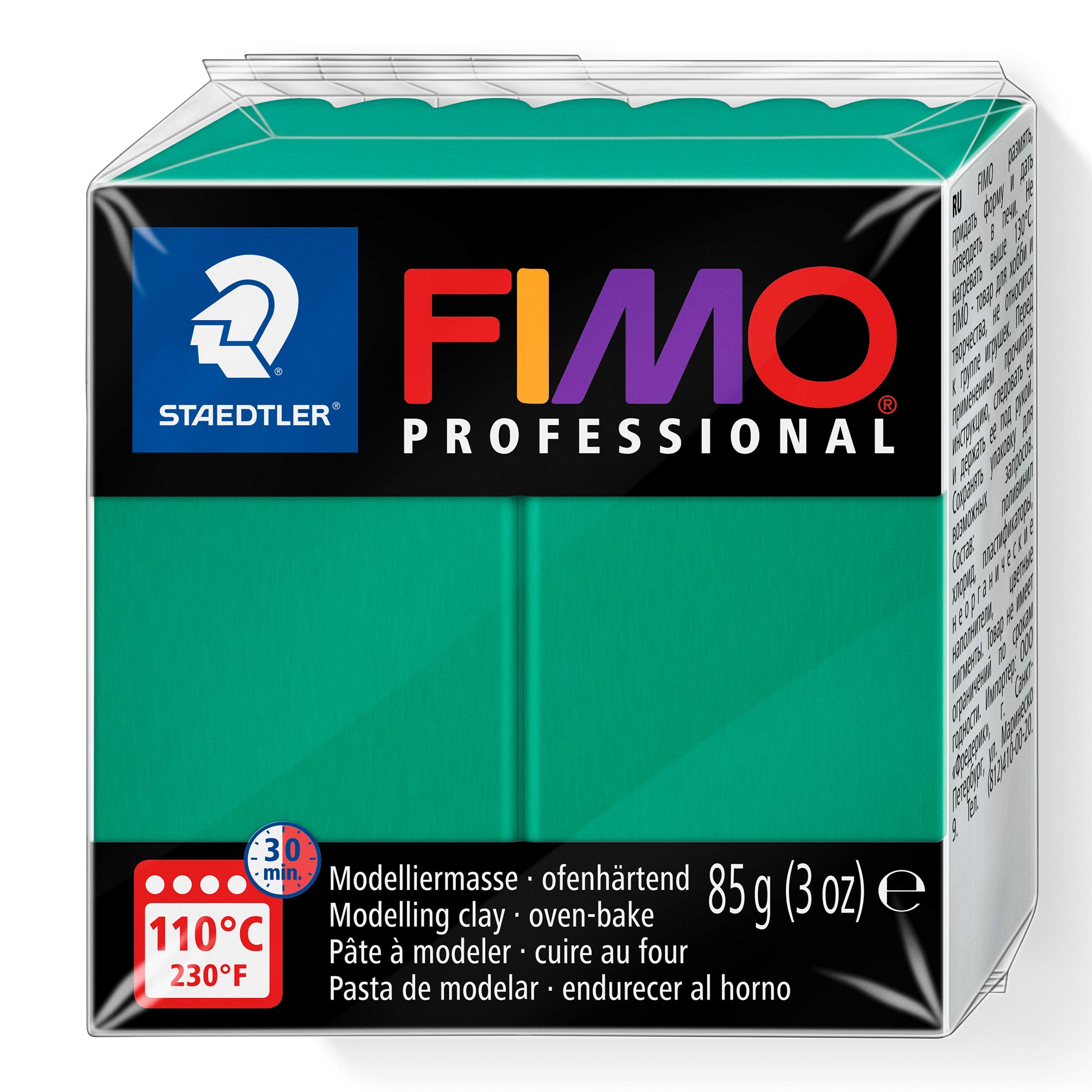 STAEDTLER 8004-500 FIMO Professional Oven-Hardening Polymer Modelling Clay, 85g - True Green (Single Block) True Green 85g