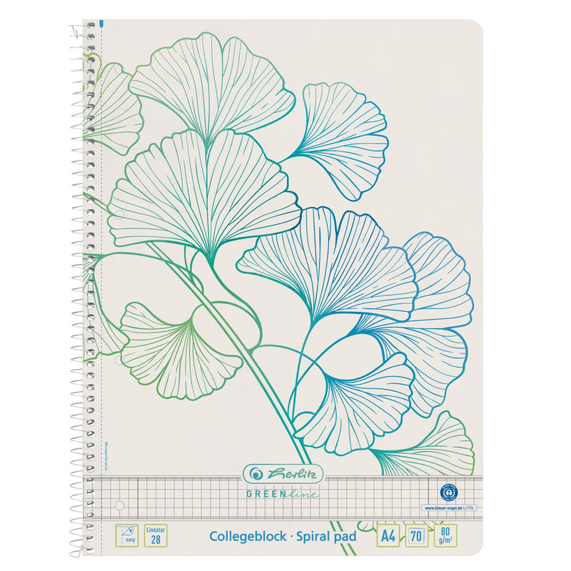 Herlitz Spiralblock A4 70 Bl. liniert 28 GREENline