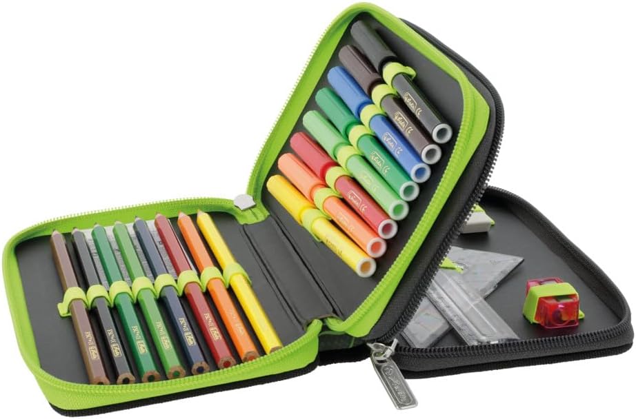 Herlitz® School Bag with Two Compartments Foldable with 23-Piece Equipment, Accessory Organizer, School Supplies | Children's Set | Zip | Youth | Boy | Wild Life, Multicoloured,, Multicolour, Double
