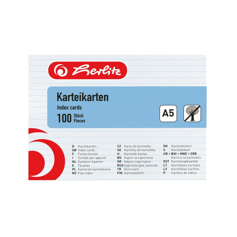 Herlitz 1150507 Index Cards, Pack of 100 A5 Bianco