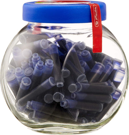 Herlitz Ink Cartridges in Glass with Screw, Pack of 100