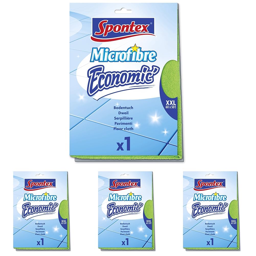 Spontex Microfibre Economic Bodentuch, 4er Pack – XXL Mikrofaser-Bodentuch 60x50 cm (4er Pack) Economic Bodentuch