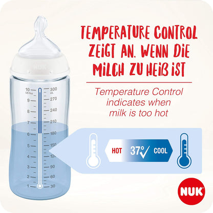 NUK Disney Winnie The Pooh First Choice + Baby Bottle Starter Set 4 Anti-Colic Baby Bottles (2 x 150 ml & 2 x 300 ml) Temperature Control Display Silicone Teat Bottle Box BPA